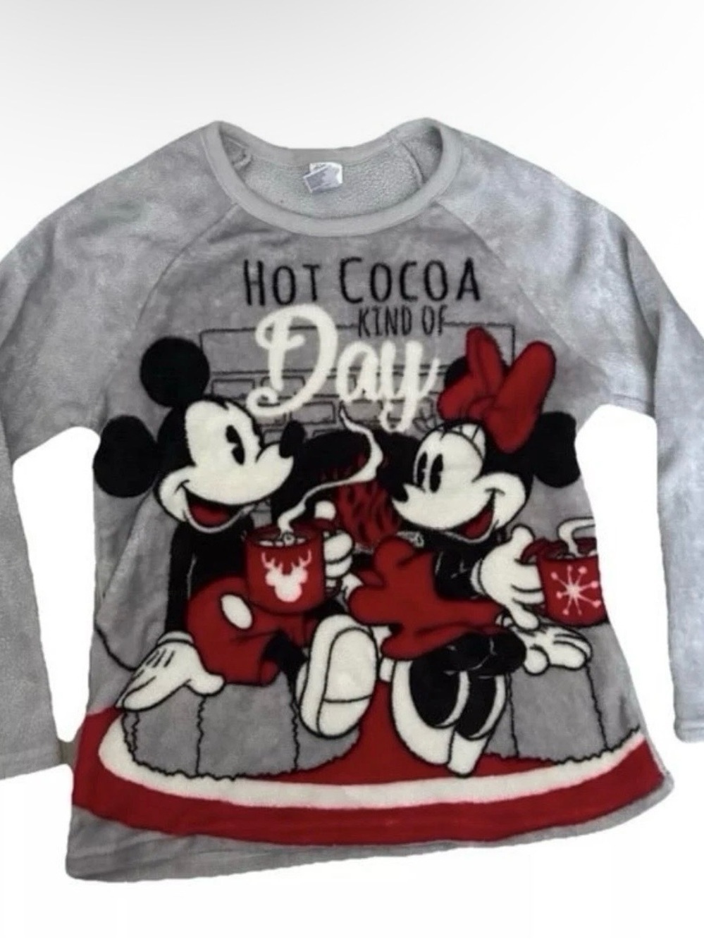 Disney Mickey & Minnie Mouse Hot Cocoa Kind Of Day Fleece Pajama Top Size Small